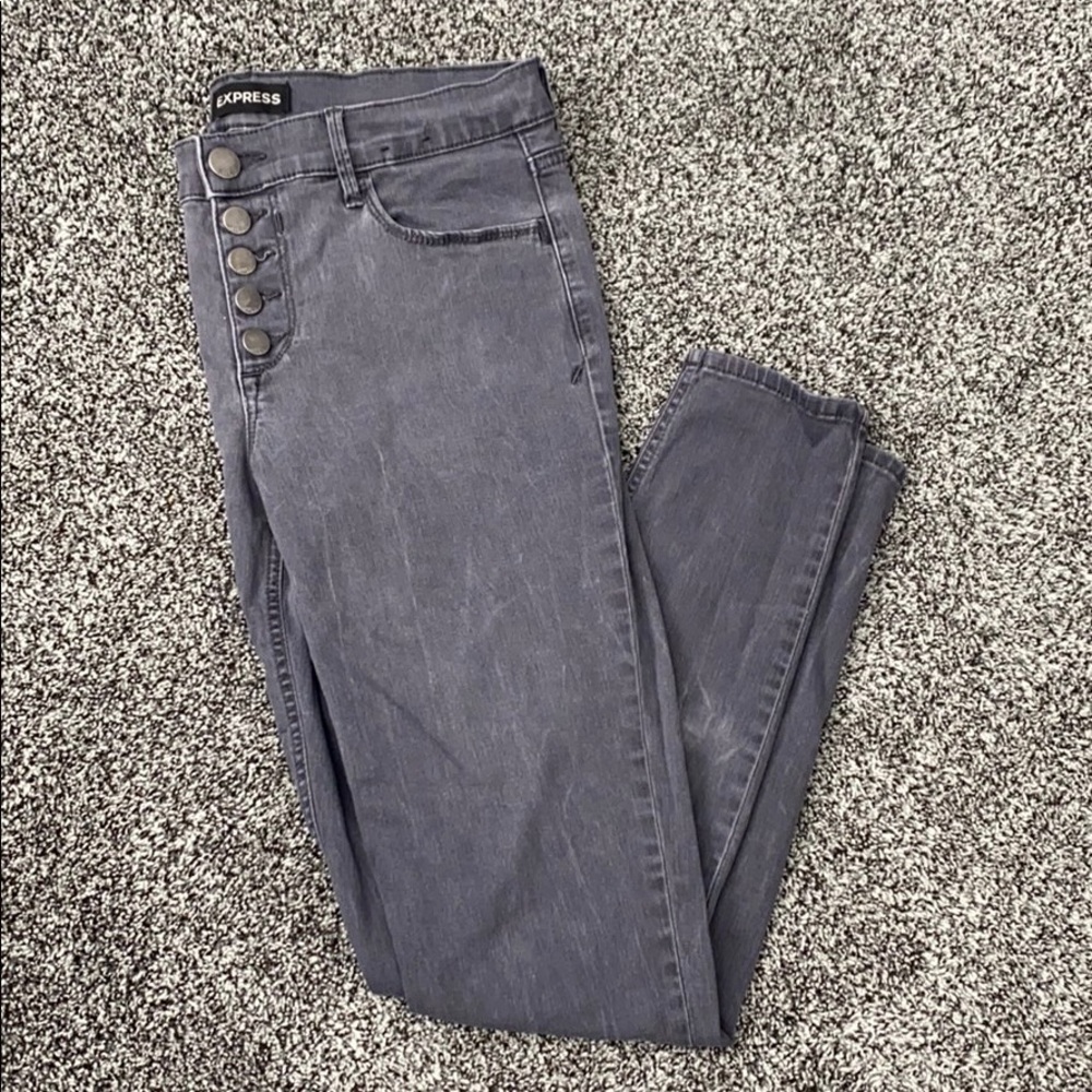Express Gray Button Fly Jean Legging - Size 8R